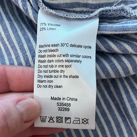 Striped blue and white women’s blouse linen blend - Picture 9 of 10